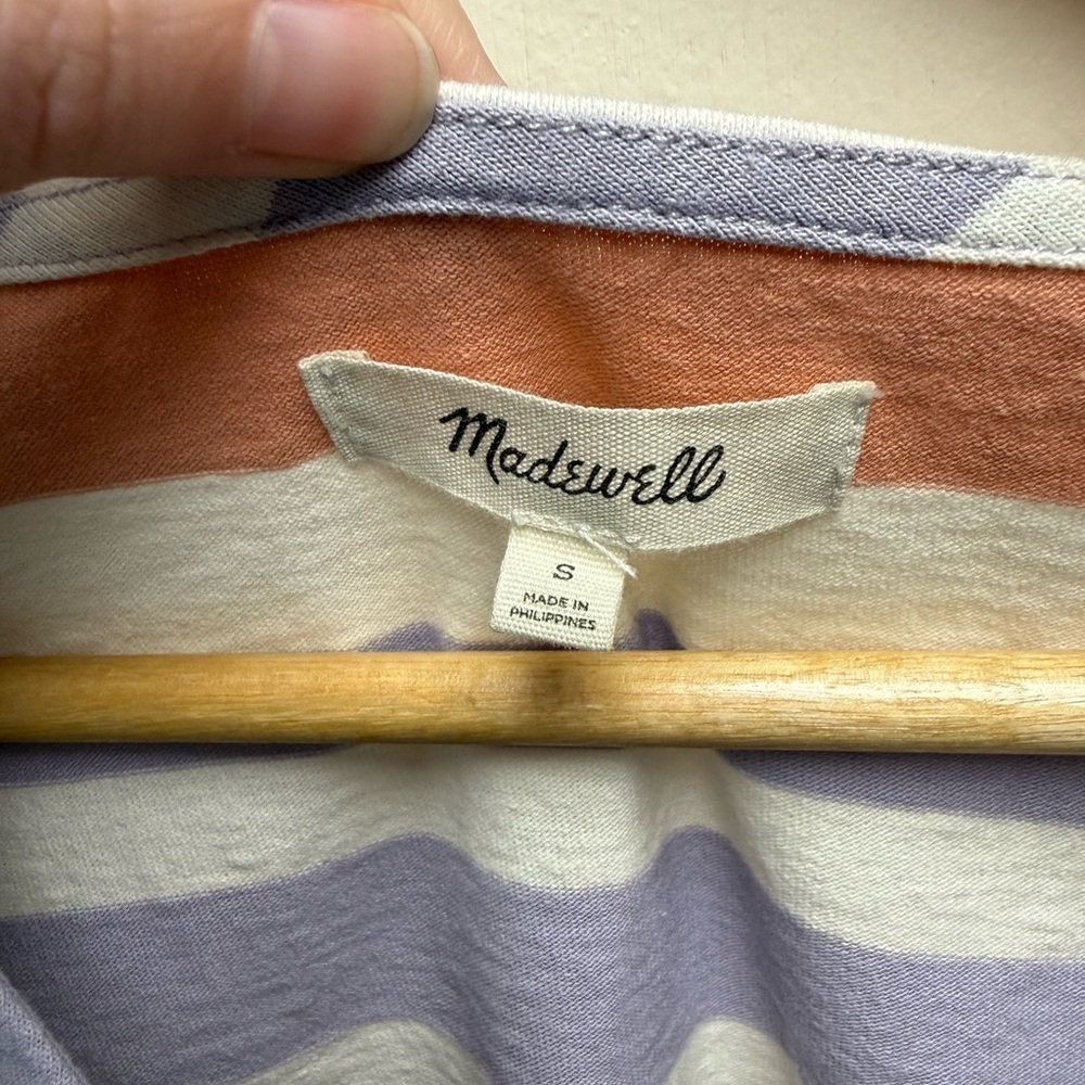 Madewell Fairhaven Peach and Lavender Striped Ruffle Bell Sleeve Top Size Small - Picture 4 of 5